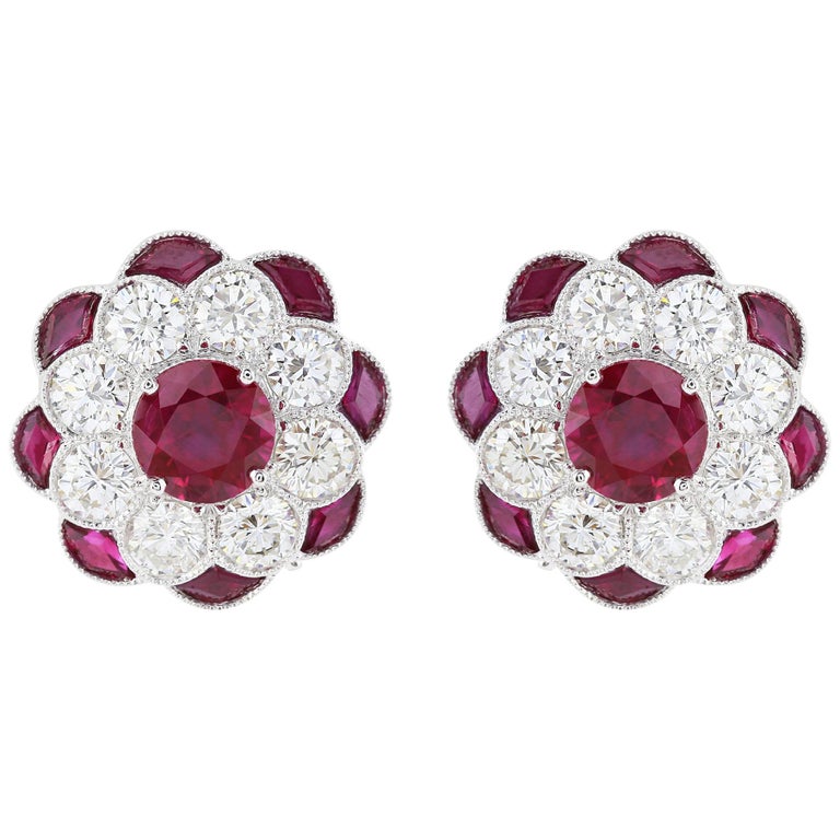 2.16 Carat Ruby and Diamond Earrings For Sale at 1stdibs