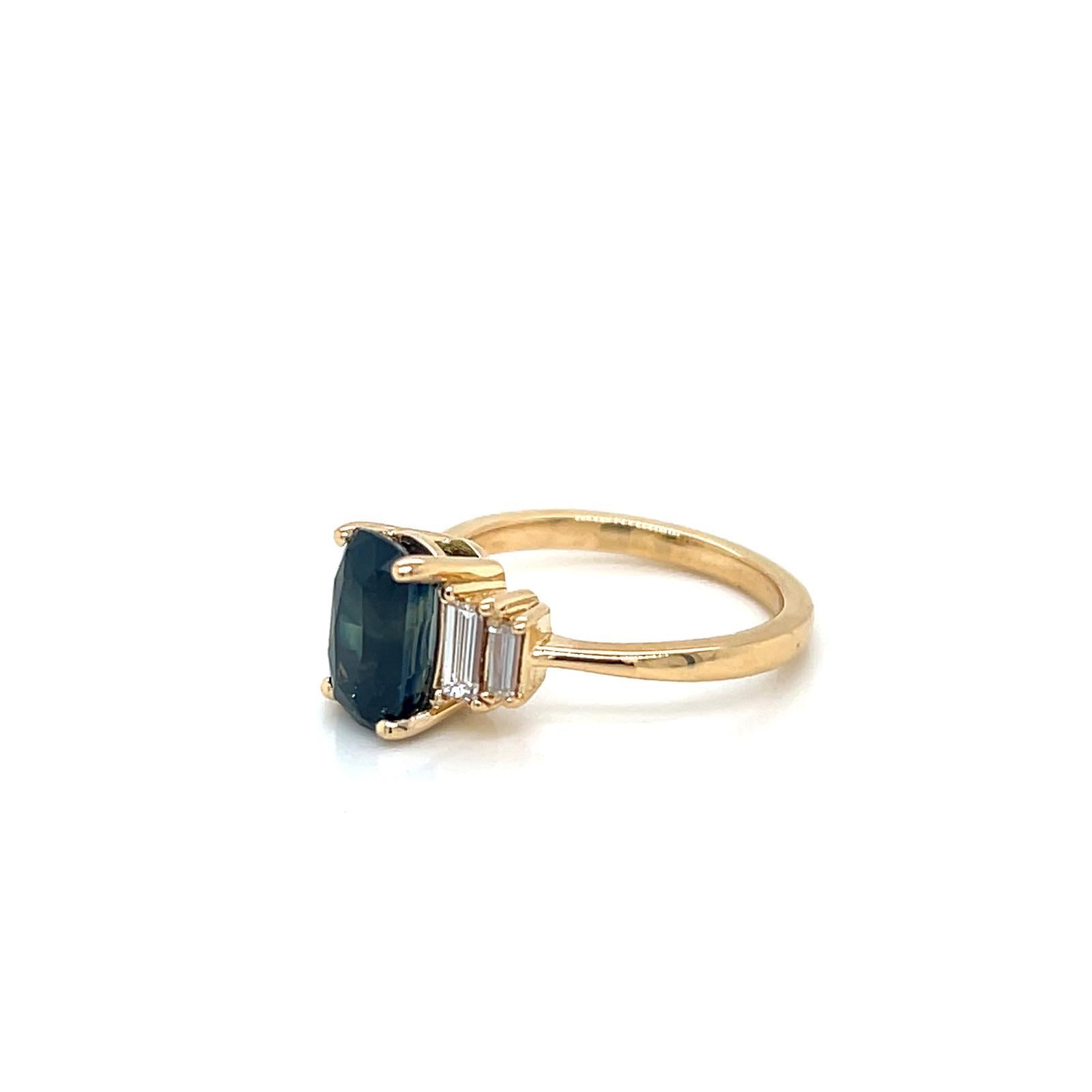 En vente :  Bague saphir sarcelle et diamant de 2,16 carats en or jaune 18 carats 2