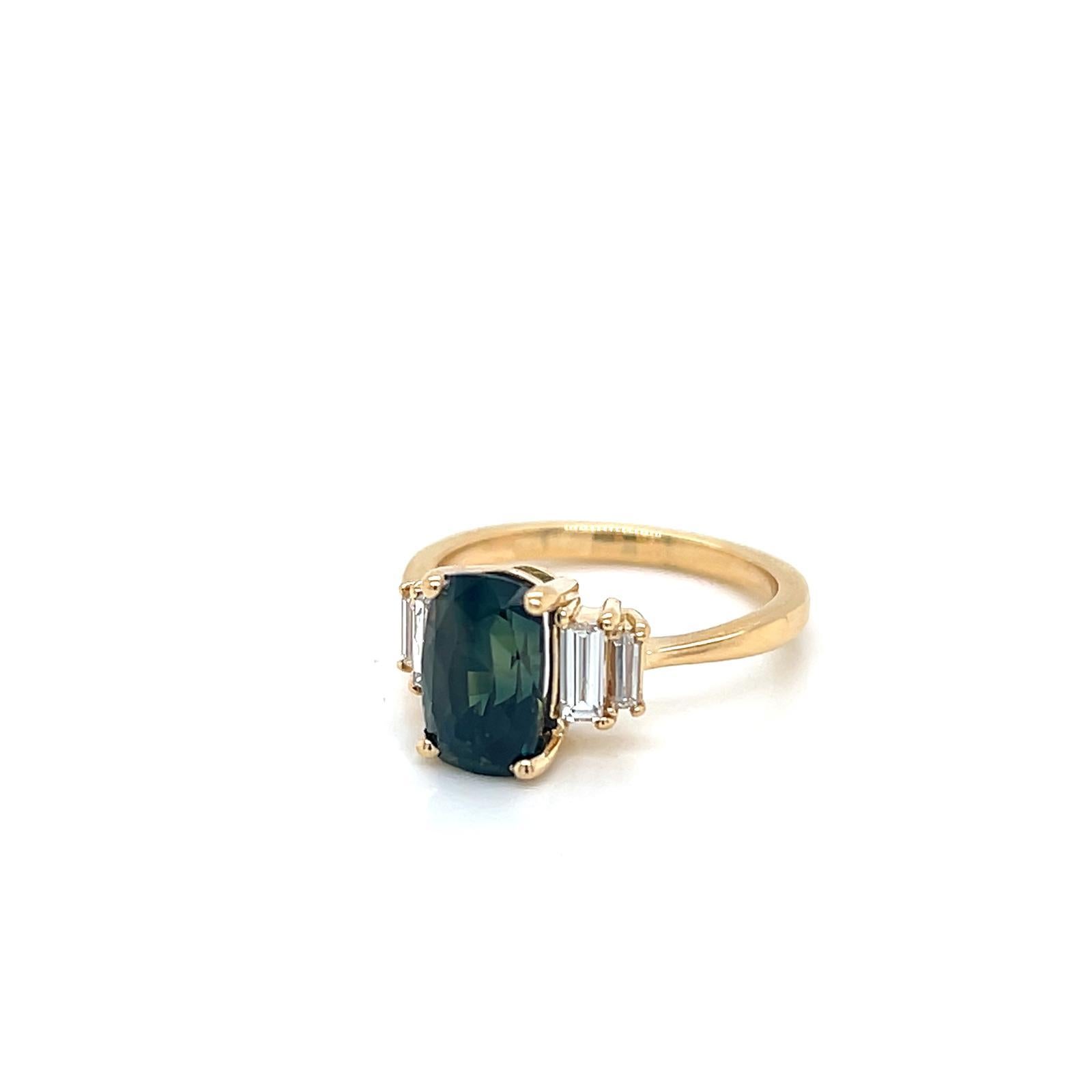 En vente :  Bague saphir sarcelle et diamant de 2,16 carats en or jaune 18 carats 3