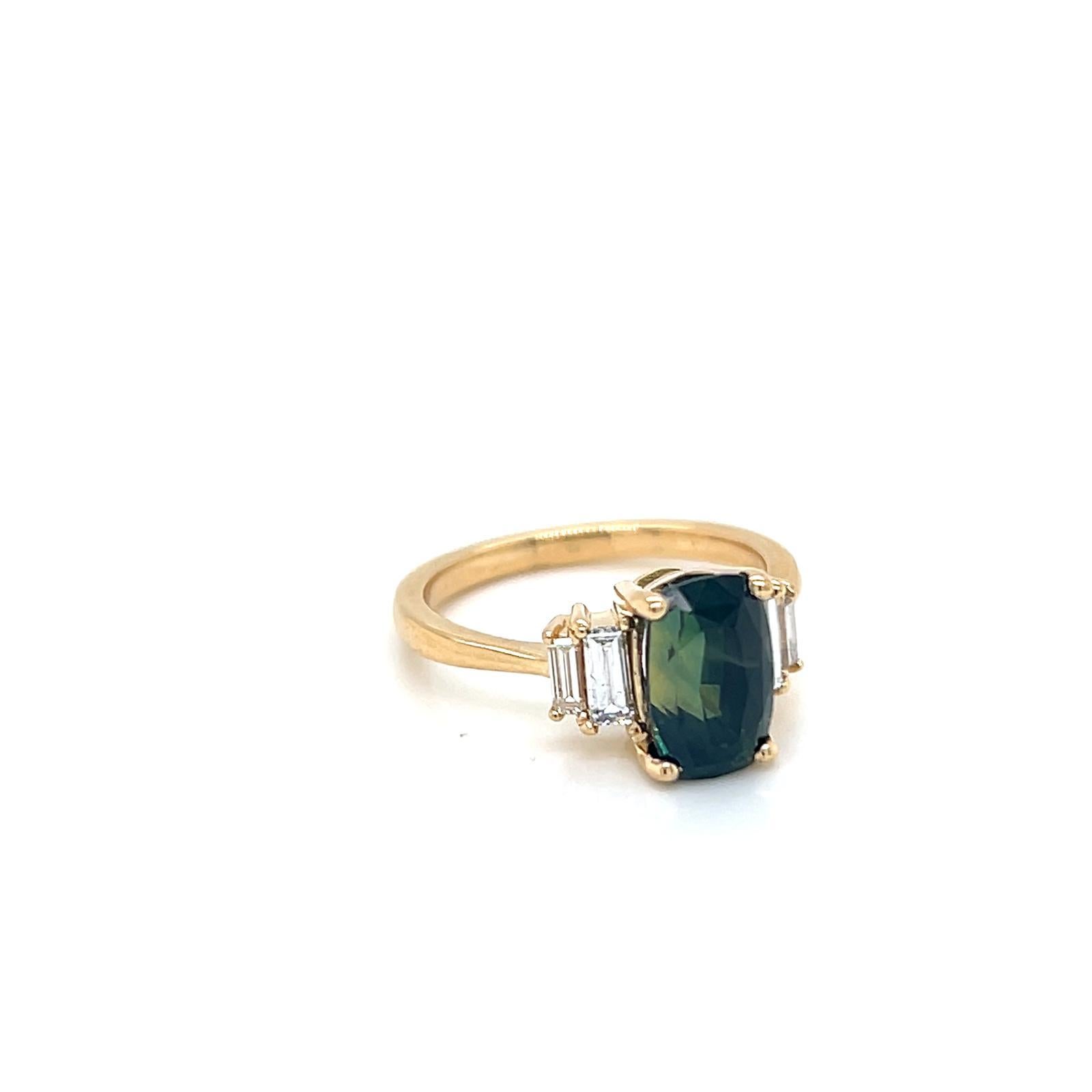 En vente :  Bague saphir sarcelle et diamant de 2,16 carats en or jaune 18 carats 4
