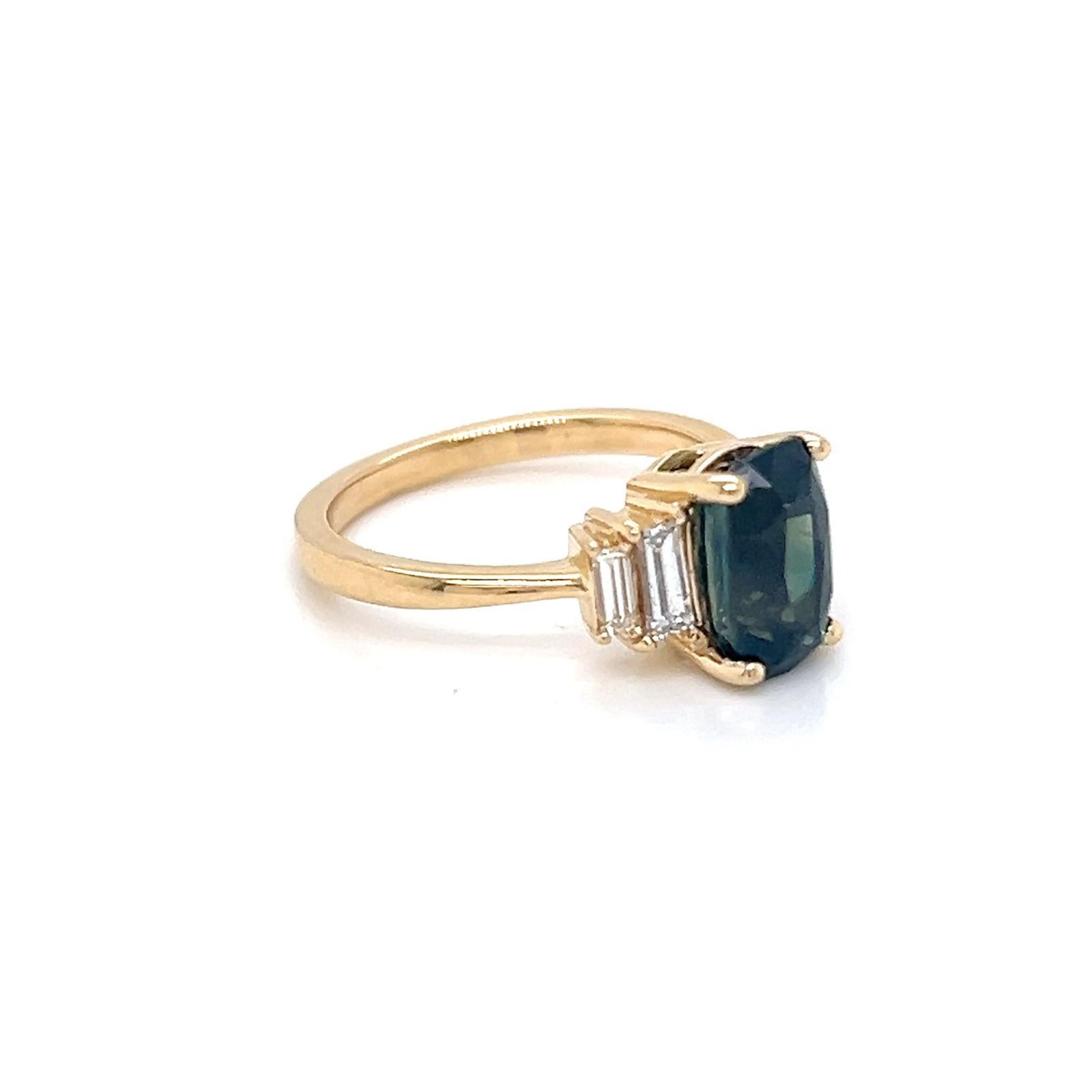 En vente :  Bague saphir sarcelle et diamant de 2,16 carats en or jaune 18 carats 5