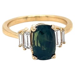 2,16 Karat Teal Saphir und Diamant Ring in 18K Gelbgold