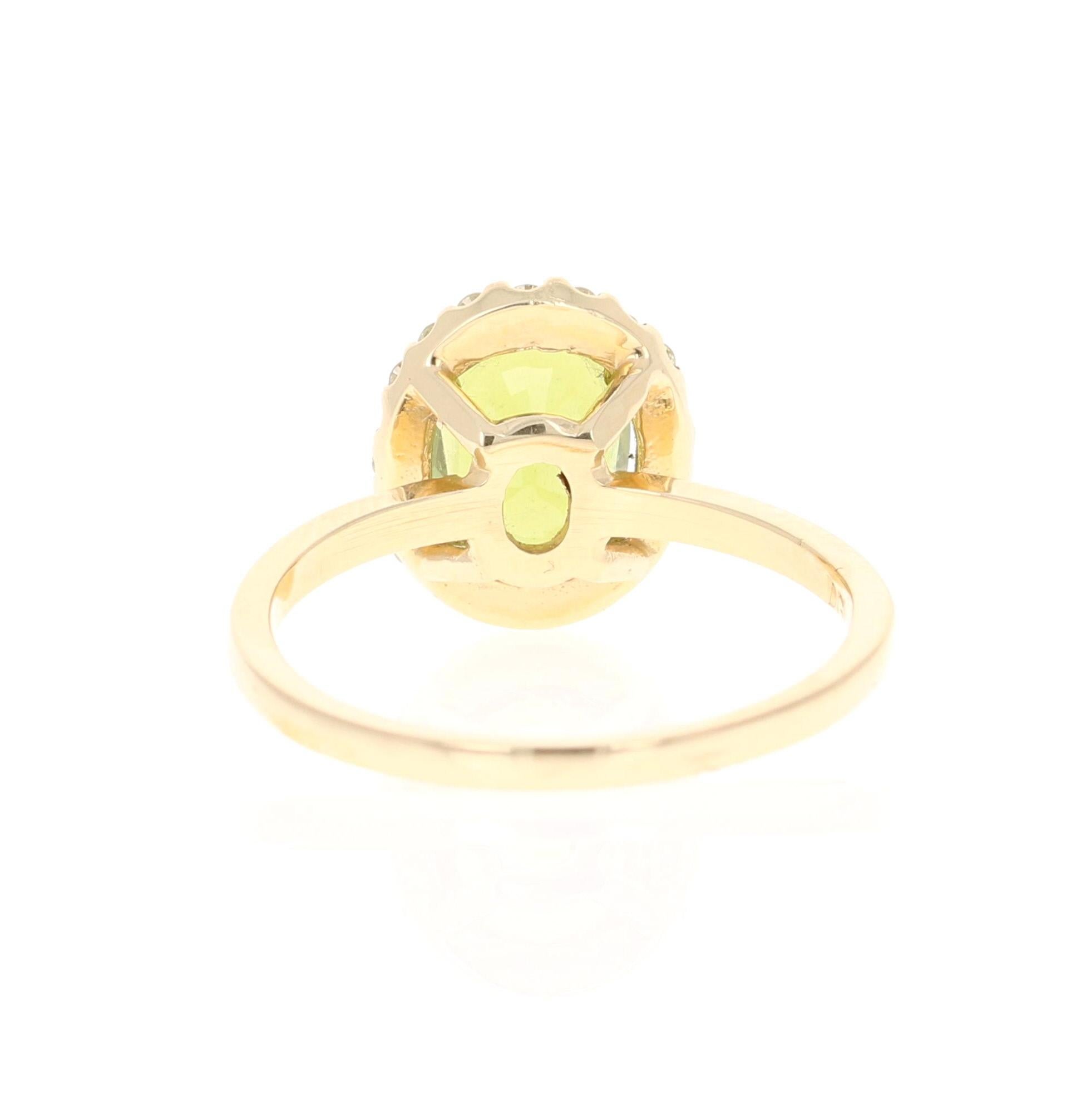 Oval Cut 2.16 Carat Tourmaline Diamond Yellow Gold Ring For Sale