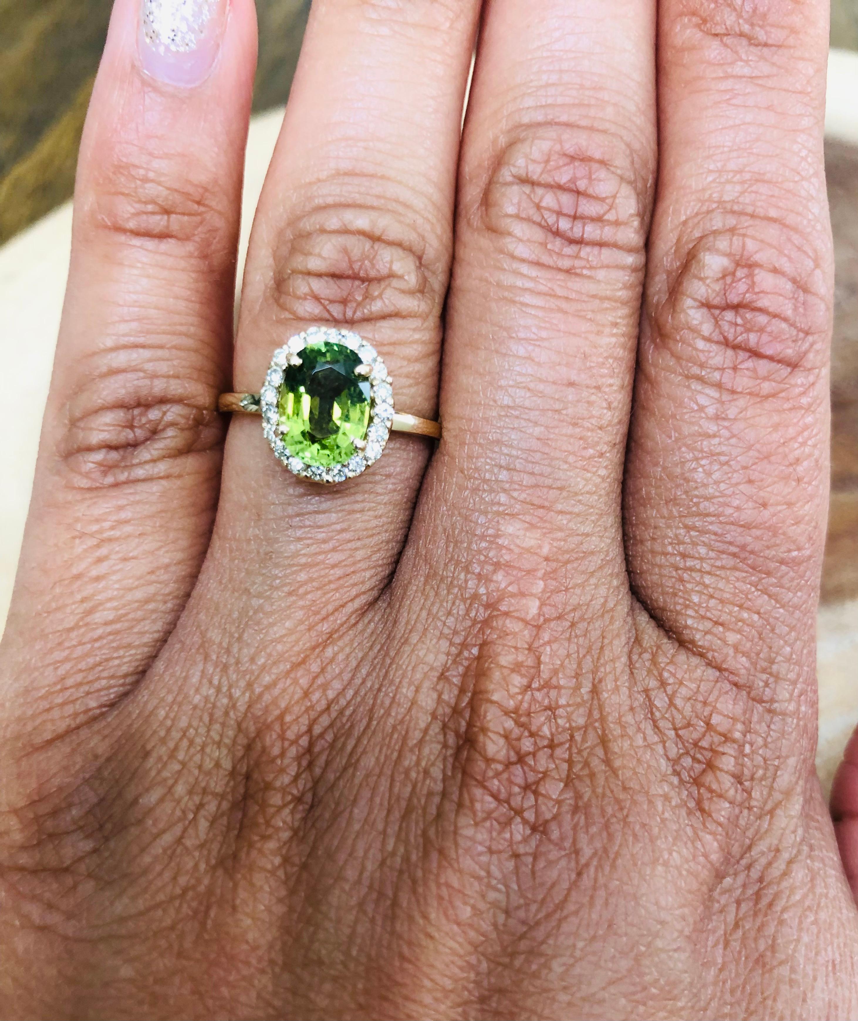 2.16 Carat Tourmaline Diamond Yellow Gold Ring In New Condition For Sale In Los Angeles, CA