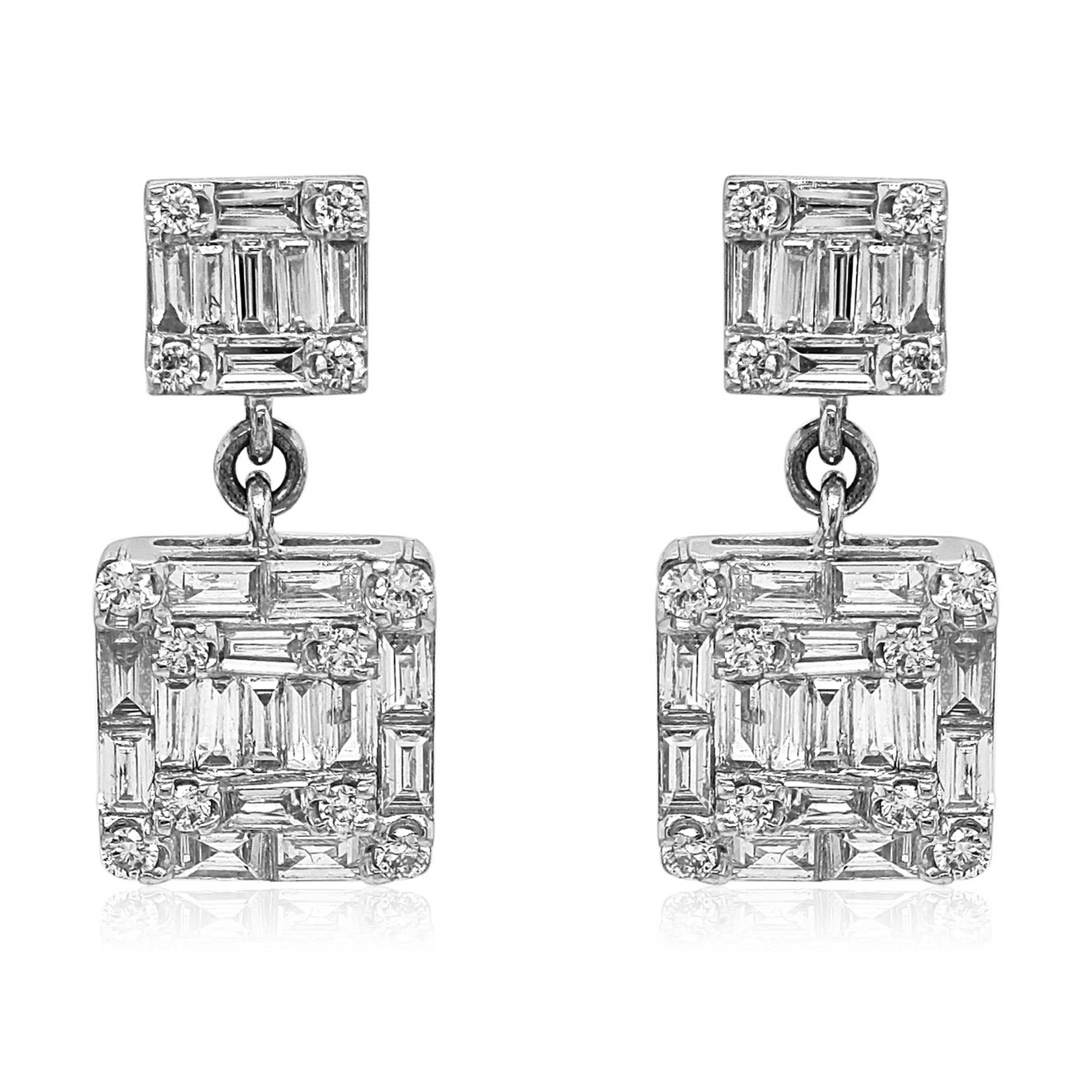 Mixed Cut 2.16 Carat White Diamond White Gold Earrings For Sale