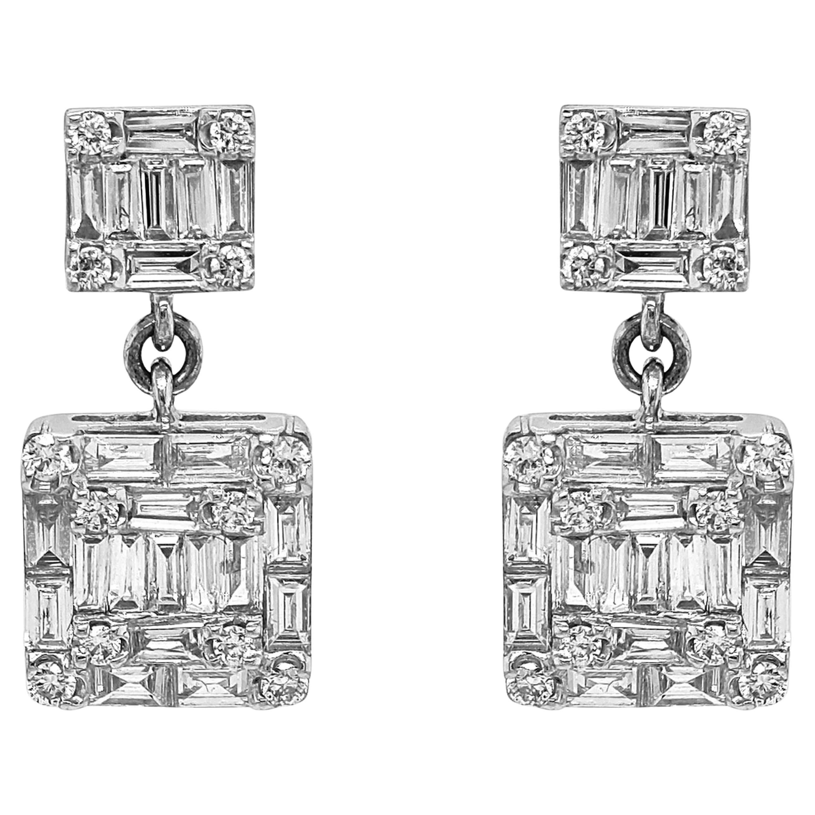 2.16 Carat White Diamond White Gold Earrings For Sale