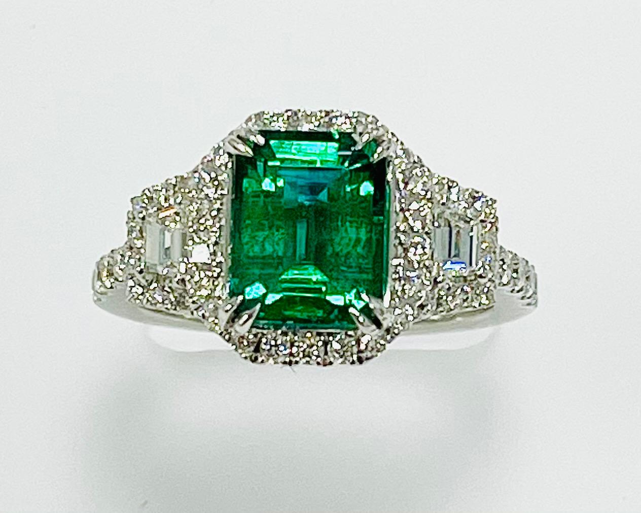 Modern 2.16 Carat Zambian Emerald Diamond Cocktail Ring For Sale