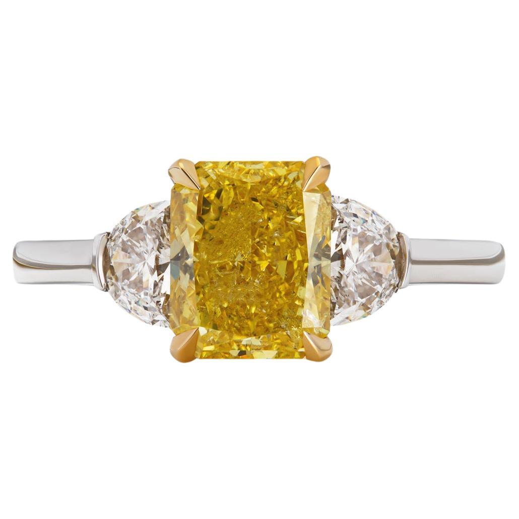 2.16 Carats Fancy Intense Yellow Diamond Ring GIA Certified For Sale