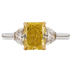 2.16 Carats Fancy Intense Yellow Diamond Ring GIA Certified