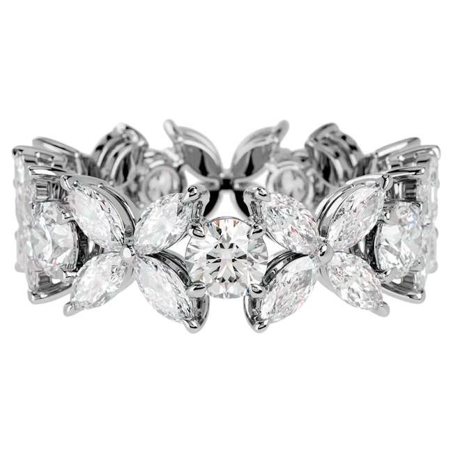 2.16 Carats Marquise Round Brilliant Cut F/VS1 Diamonds Band Ring 18K White Gold
