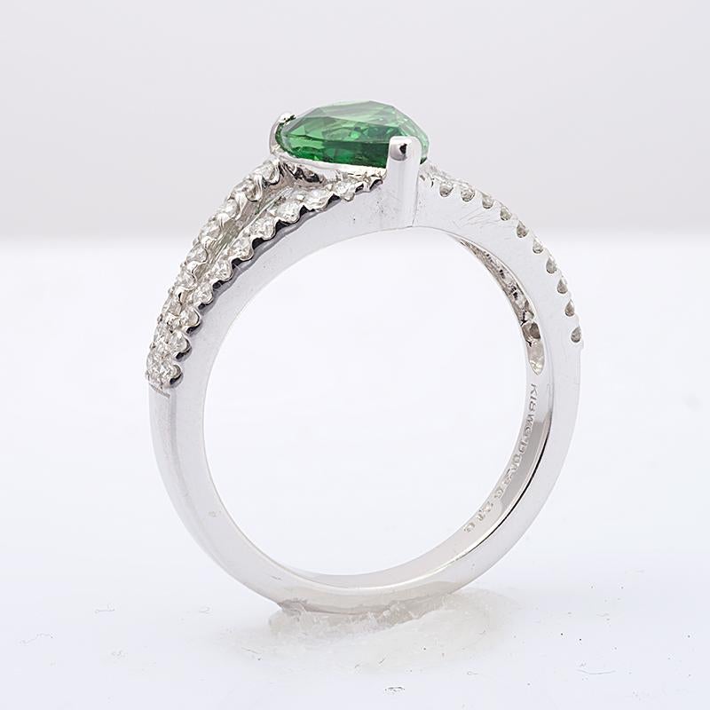 This elegant ring is set with a 2.16 carat pear shaped natural Tsavorite Garnet and 0.35 carats of diamonds. If you are looking for a special gem other than an emerald, then Tsavorite should definitely be your top choice. The gem’s intense green