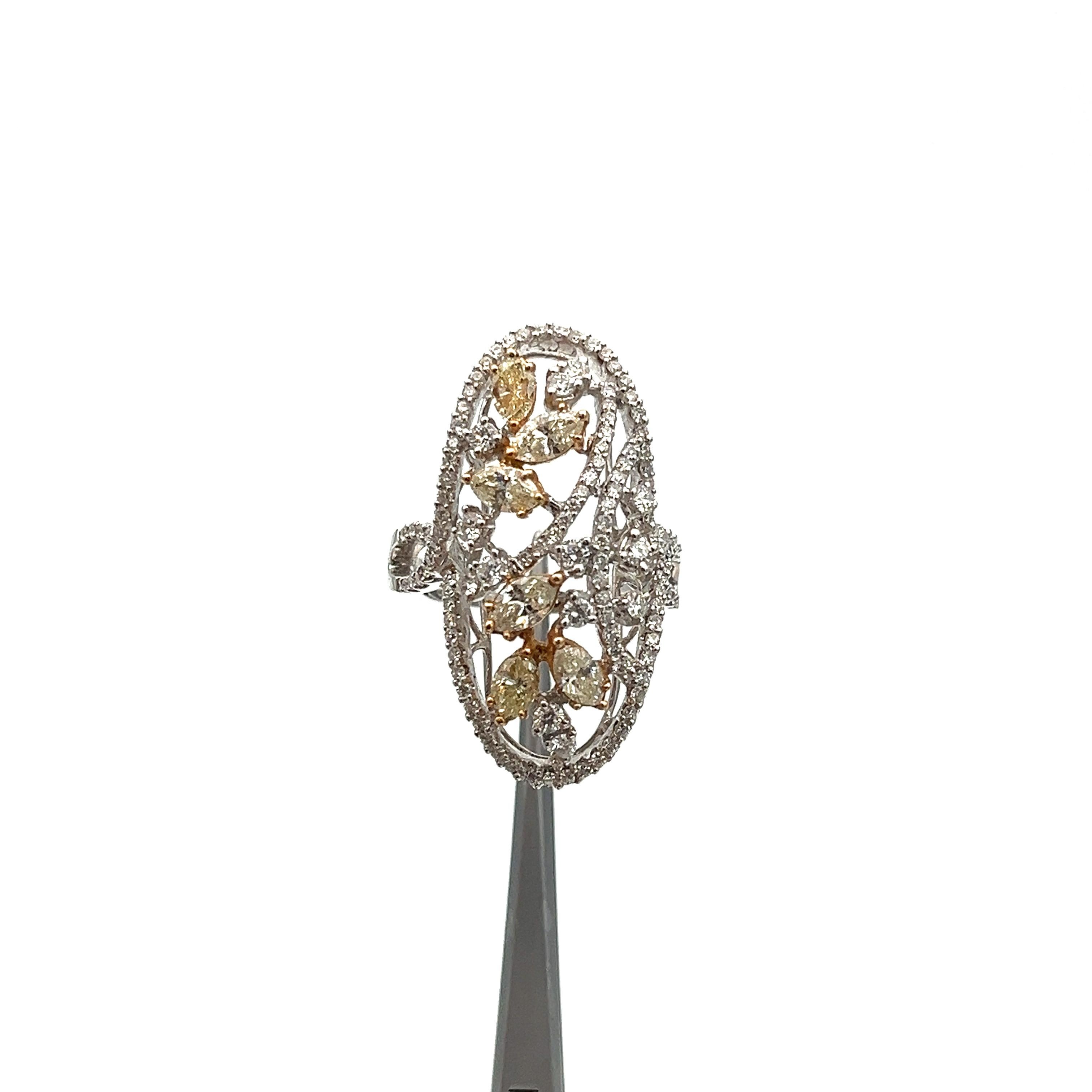 Marquise Cut 2.16 ct Natural Yellow & Diamond Ring For Sale