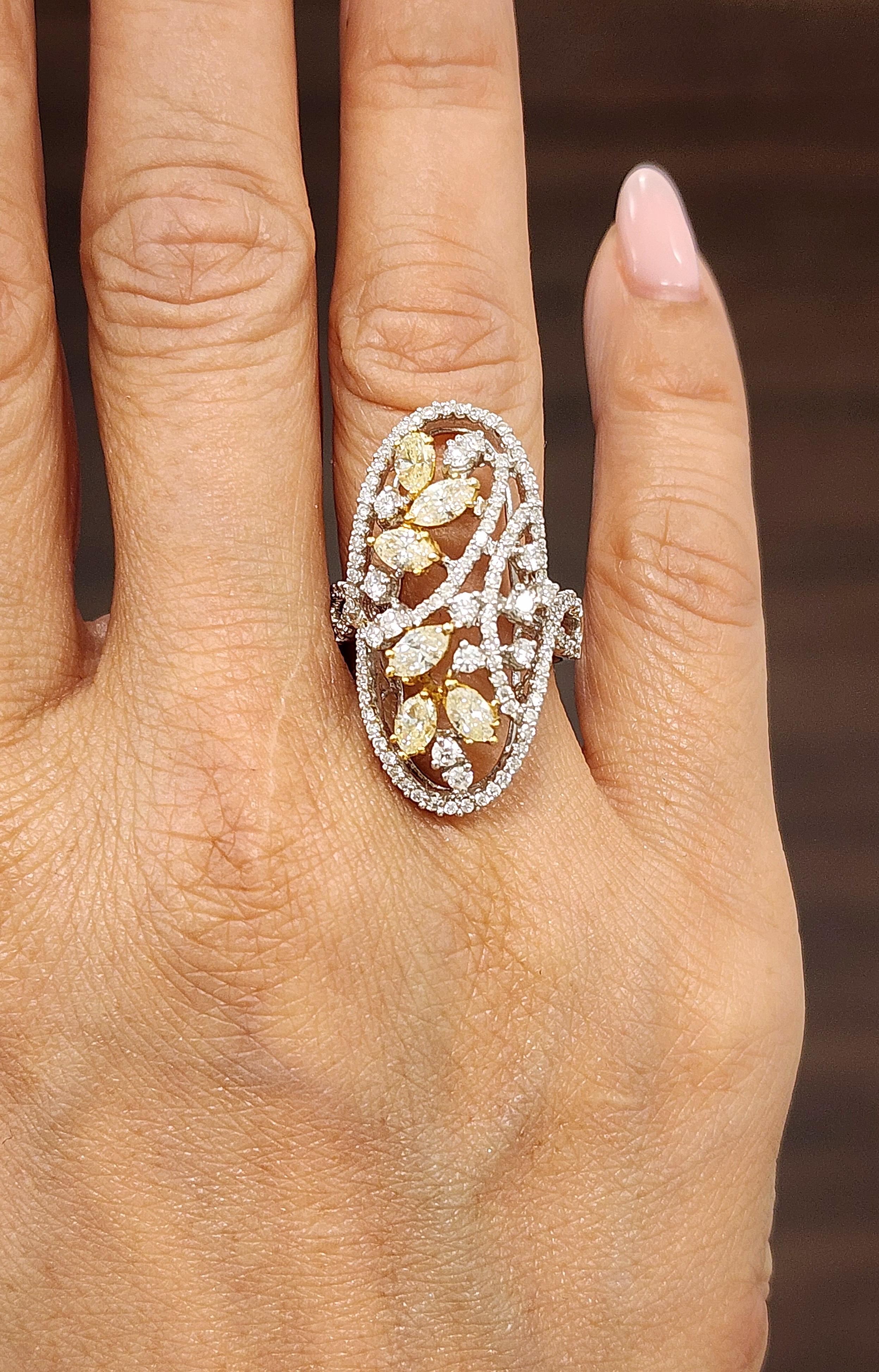 Marquise Cut 2.16 ct Natural Yellow & Diamond Ring For Sale