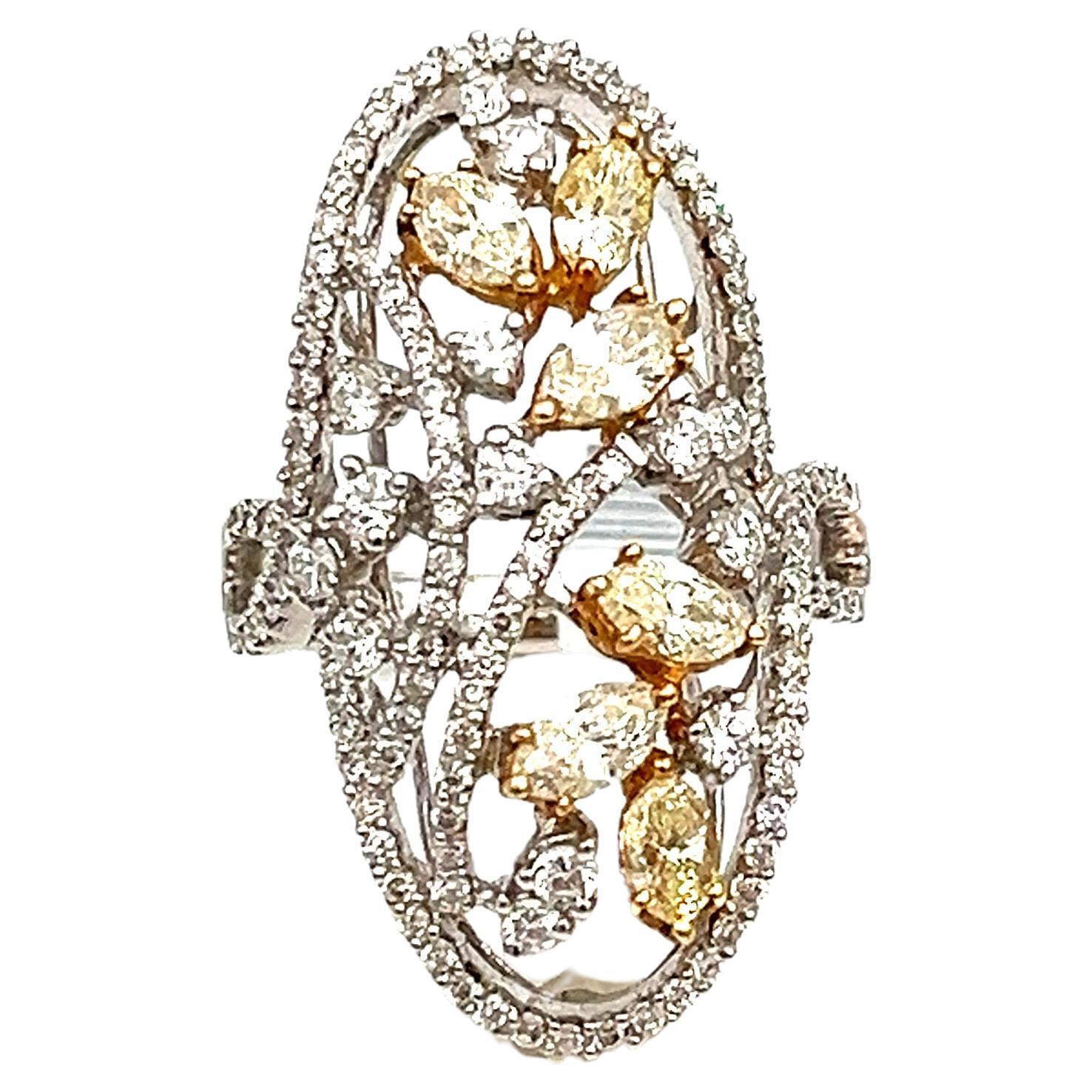 2.16 ct Natural Yellow & Diamond Ring For Sale