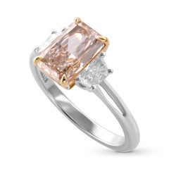 2.16 cts GIA Certified Fancy Pinkish Brown Radiant Three-stone Diamond Ring