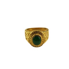 21.6 Karat Yellow Gold Jadeite Aztec Design Ring Size 7.5 #19593