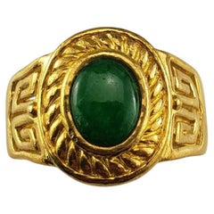 Anillo de oro amarillo de 21,6 quilates con jadeíta y diseño azteca Talla 7,5 #19593