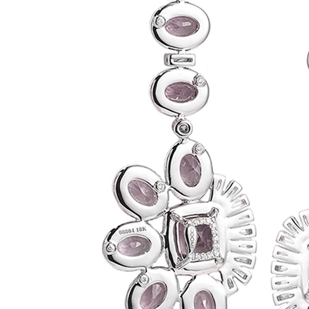 Contemporary 21.60 Carat Pink Spinel and Diamonds Drop Earrings in 18K White Gold