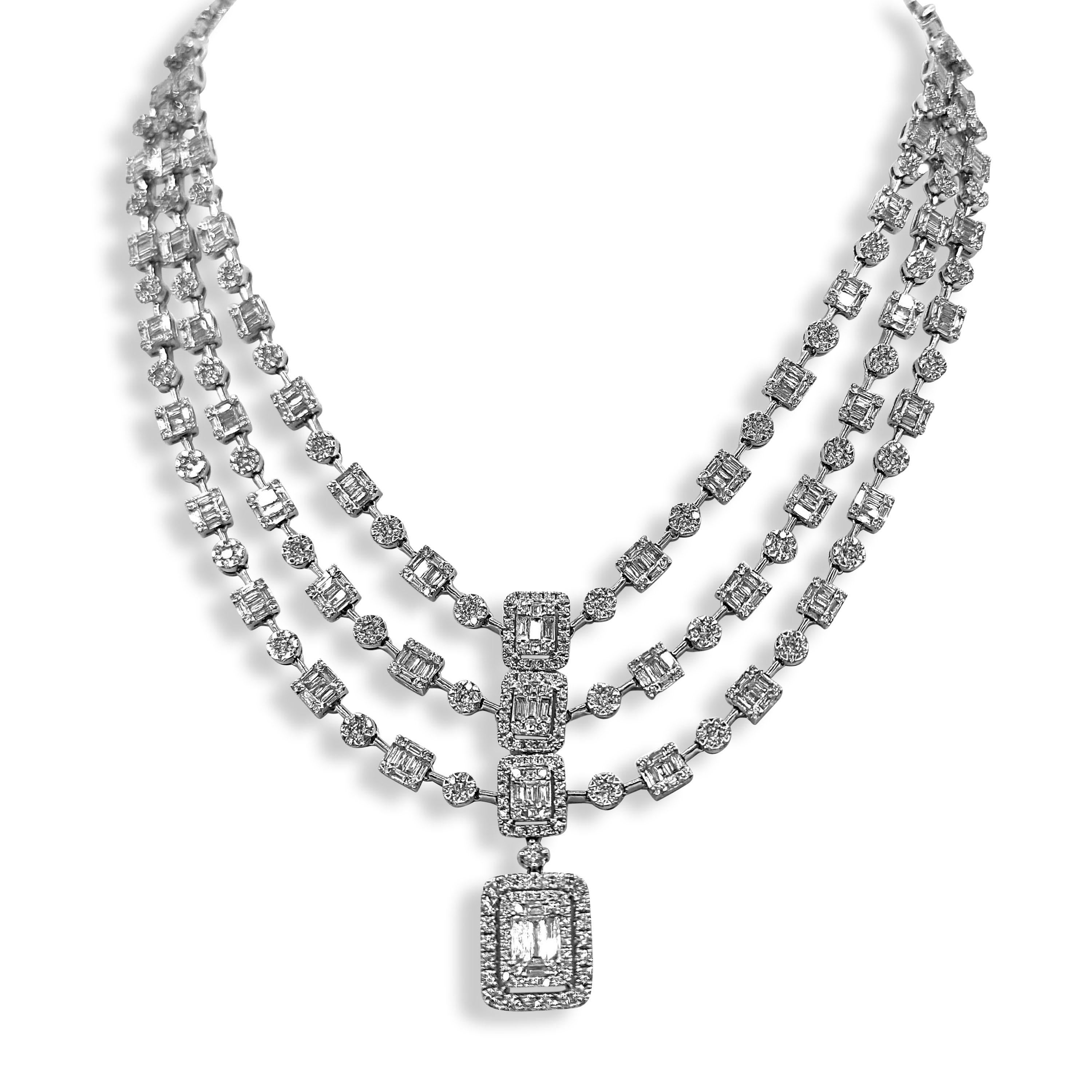 Mixed Cut 21.62 Carat Diamond White Gold Necklace For Sale