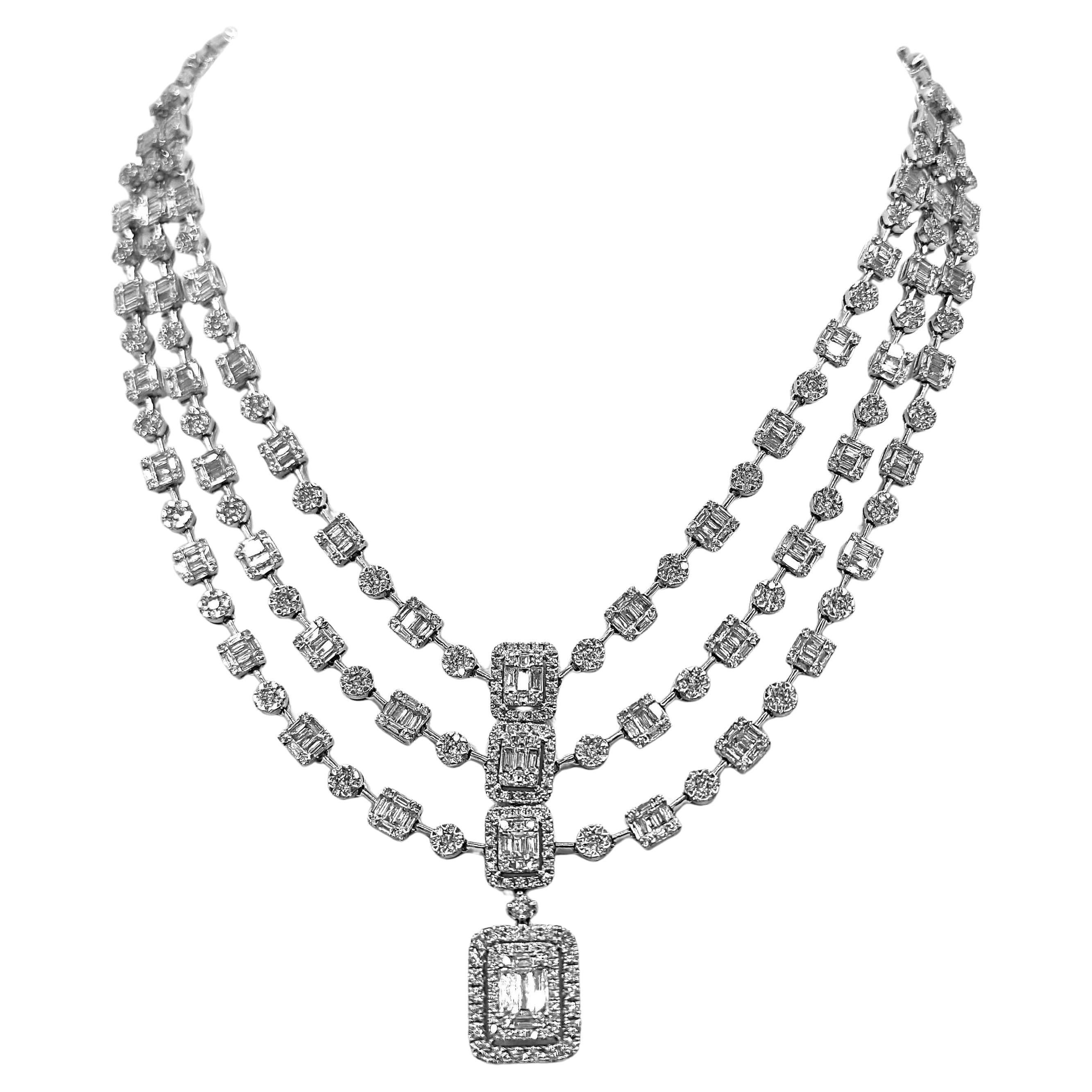 21.62 Carat Diamond White Gold Necklace For Sale