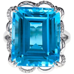 21.64 Carat London Blue Topaz and Diamond Ring