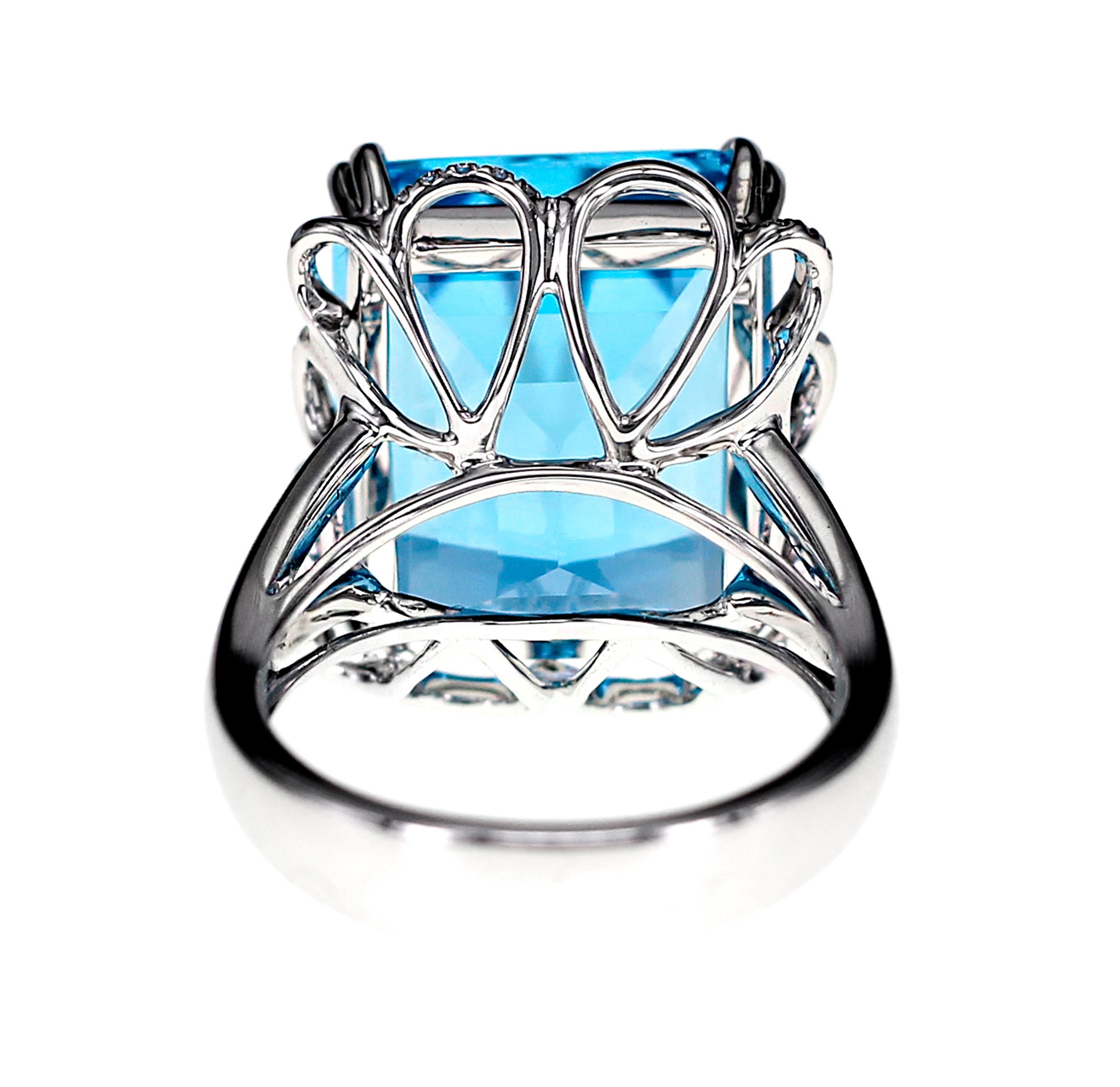 Art Nouveau 21.64 Carat London Blue Topaz and Diamond Ring