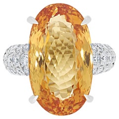 21.64ct Imperial Topaz Ring with 1.61ct Diamonds Set in Platinum