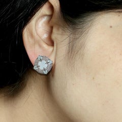 21.66 ct Milky Aquamarine Studs Accented With Diamonds Made In 14k White Gold