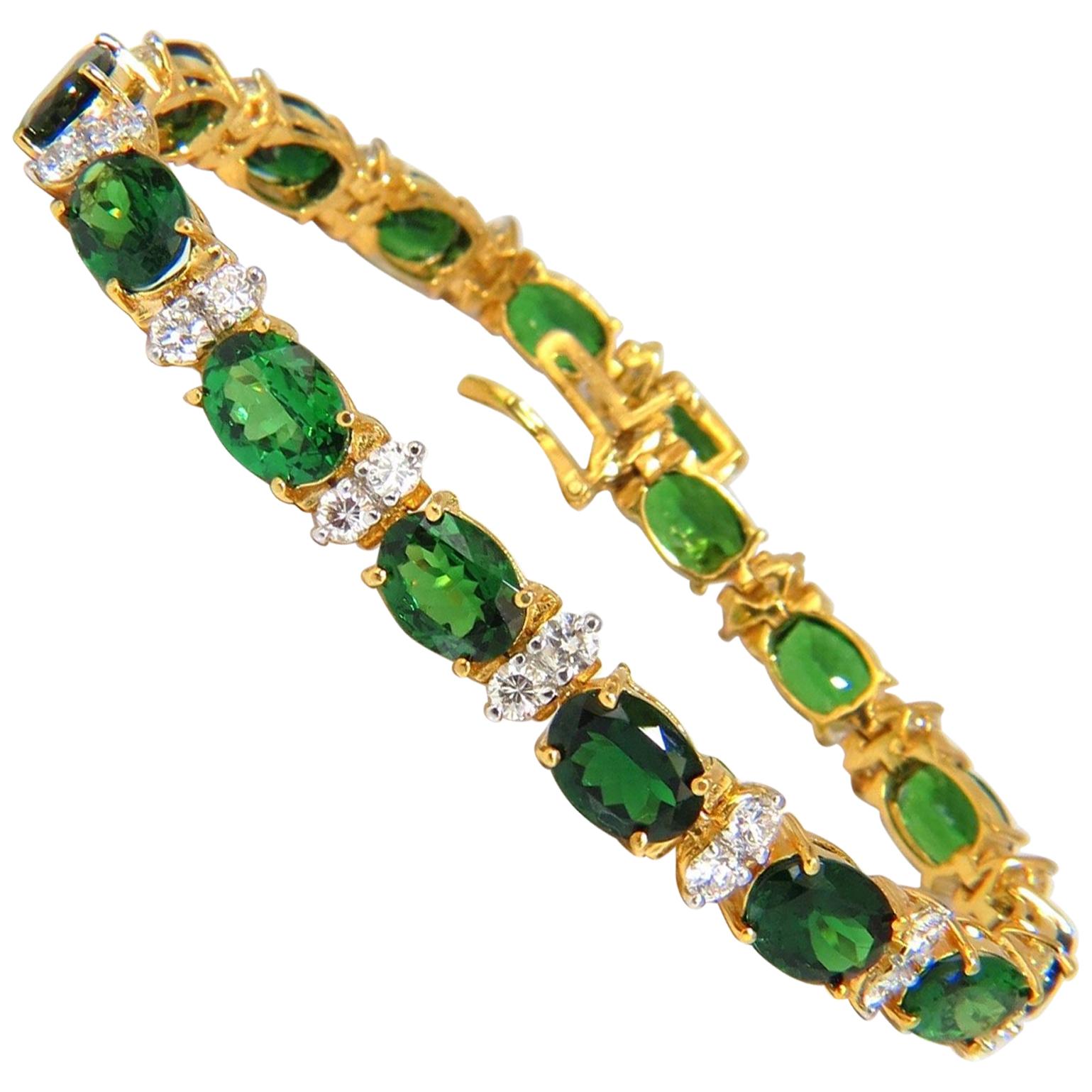 21.68 Carat Natural Vivid Bright Green Tsavorite Diamonds Tennis Bracelet