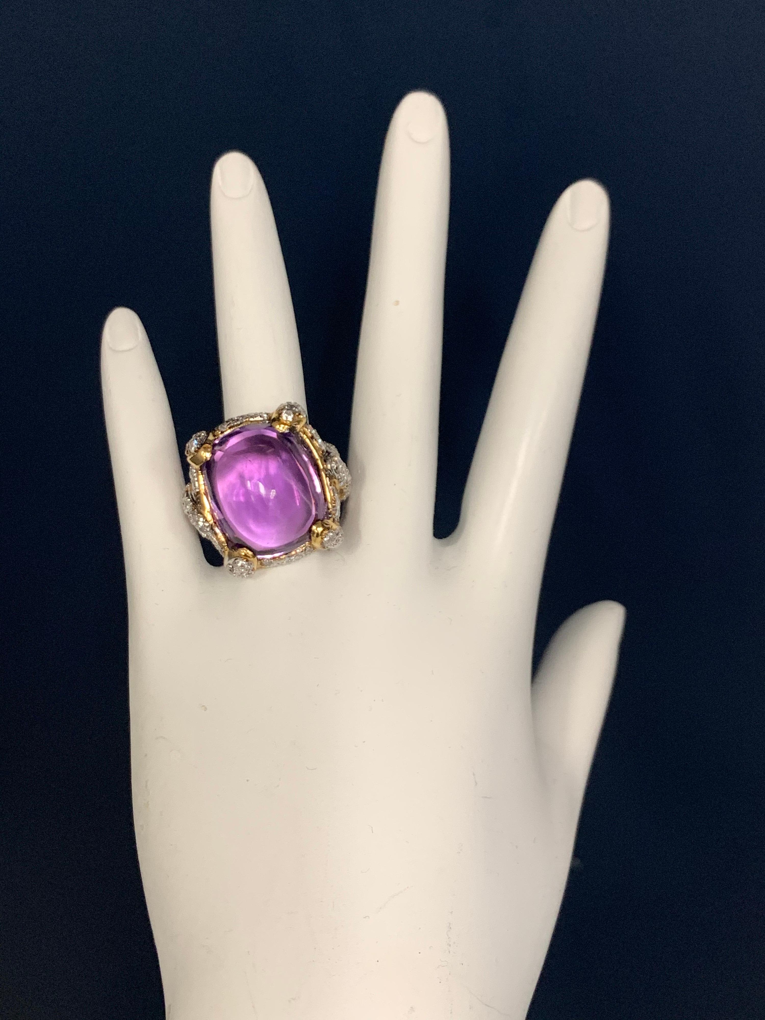21.68 Carat Retro Gold Cocktail Ring Natural Diamond and Cab Amethyst circa 1960 In Good Condition For Sale In Los Angeles, CA
