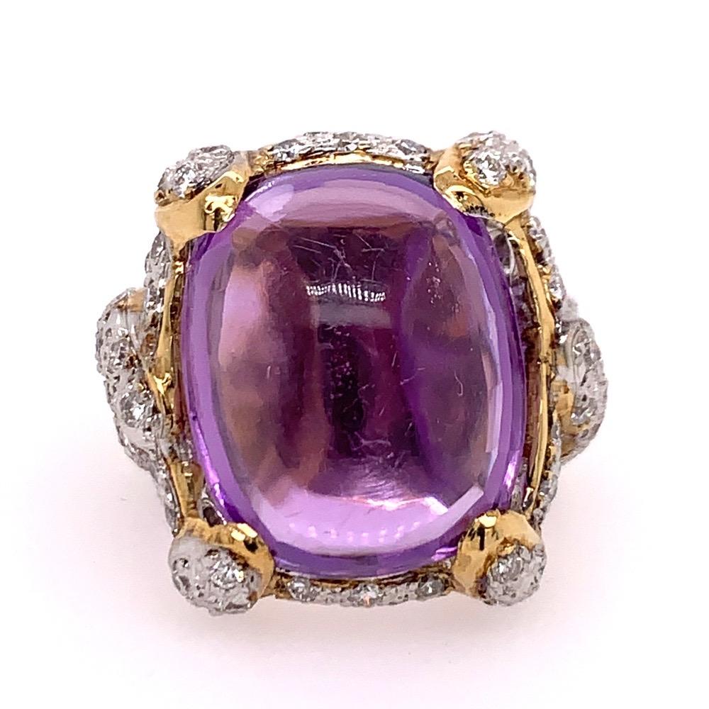 21.68 Carat Retro Gold Cocktail Ring Natural Diamond and Cab Amethyst circa 1960 For Sale 2