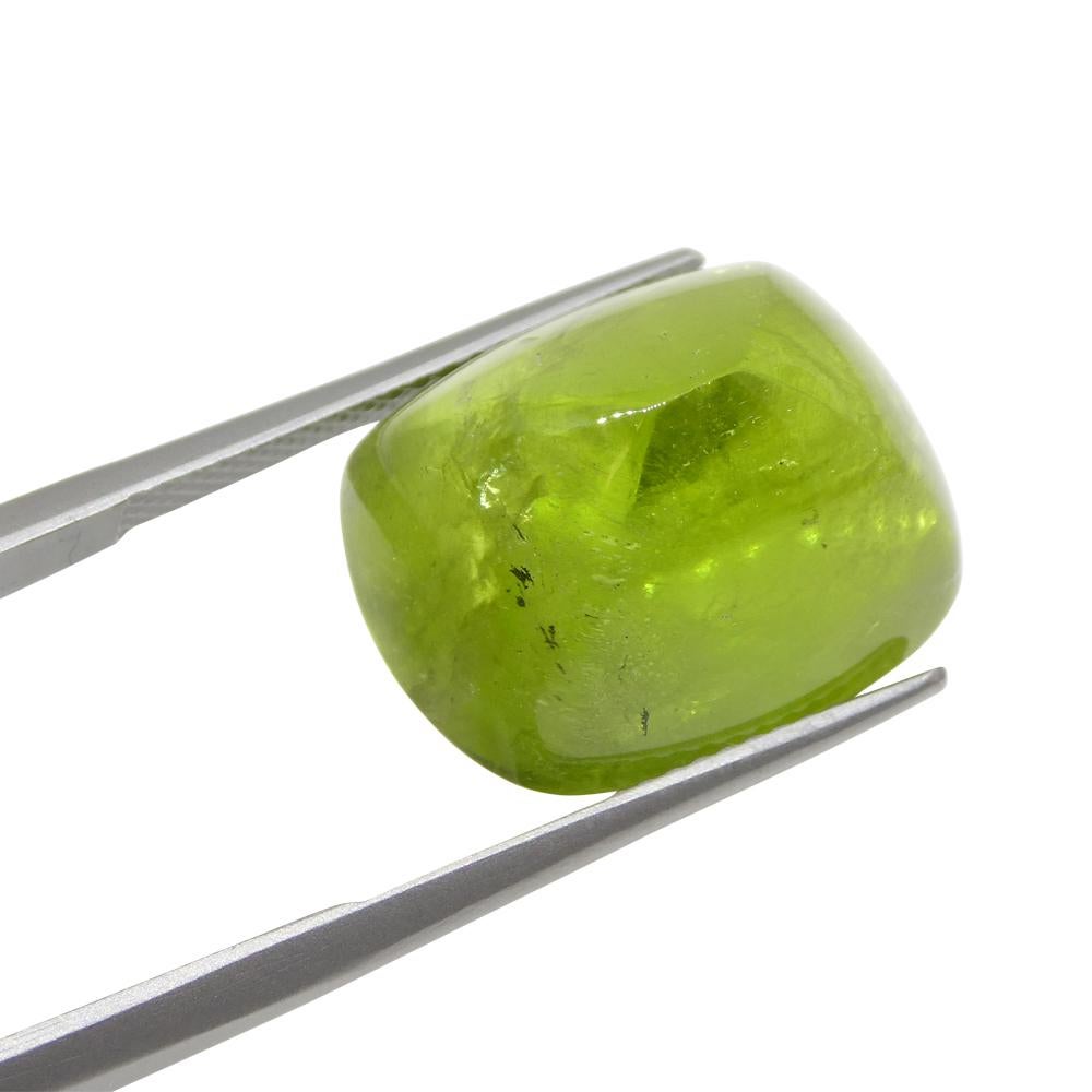 Women's or Men's 21.68ct Cushion Sugarloaf Cabochon Yellow-Green Peridot from Sapat Gali, Pakista For Sale