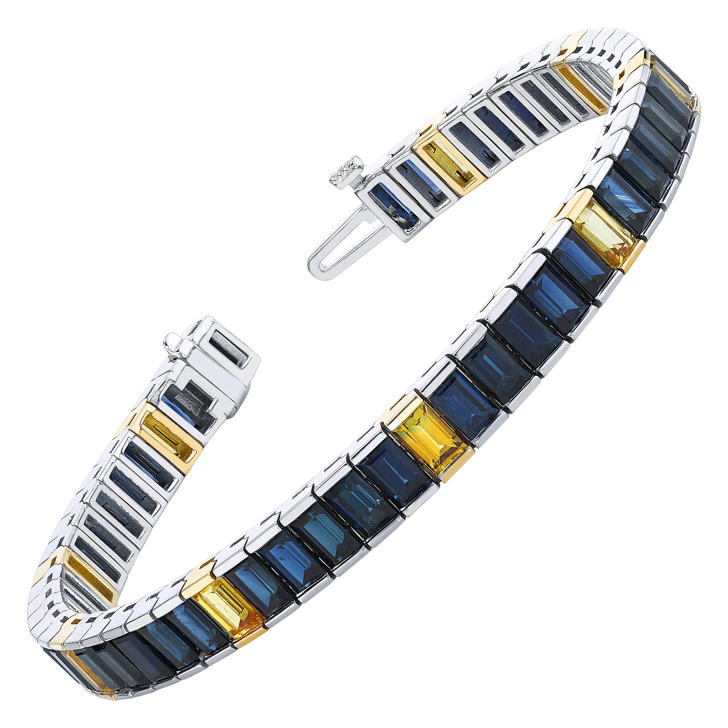 21.69 Carat "Blue and Gold"  Australian Sapphire White Gold Tennis Bracelet 