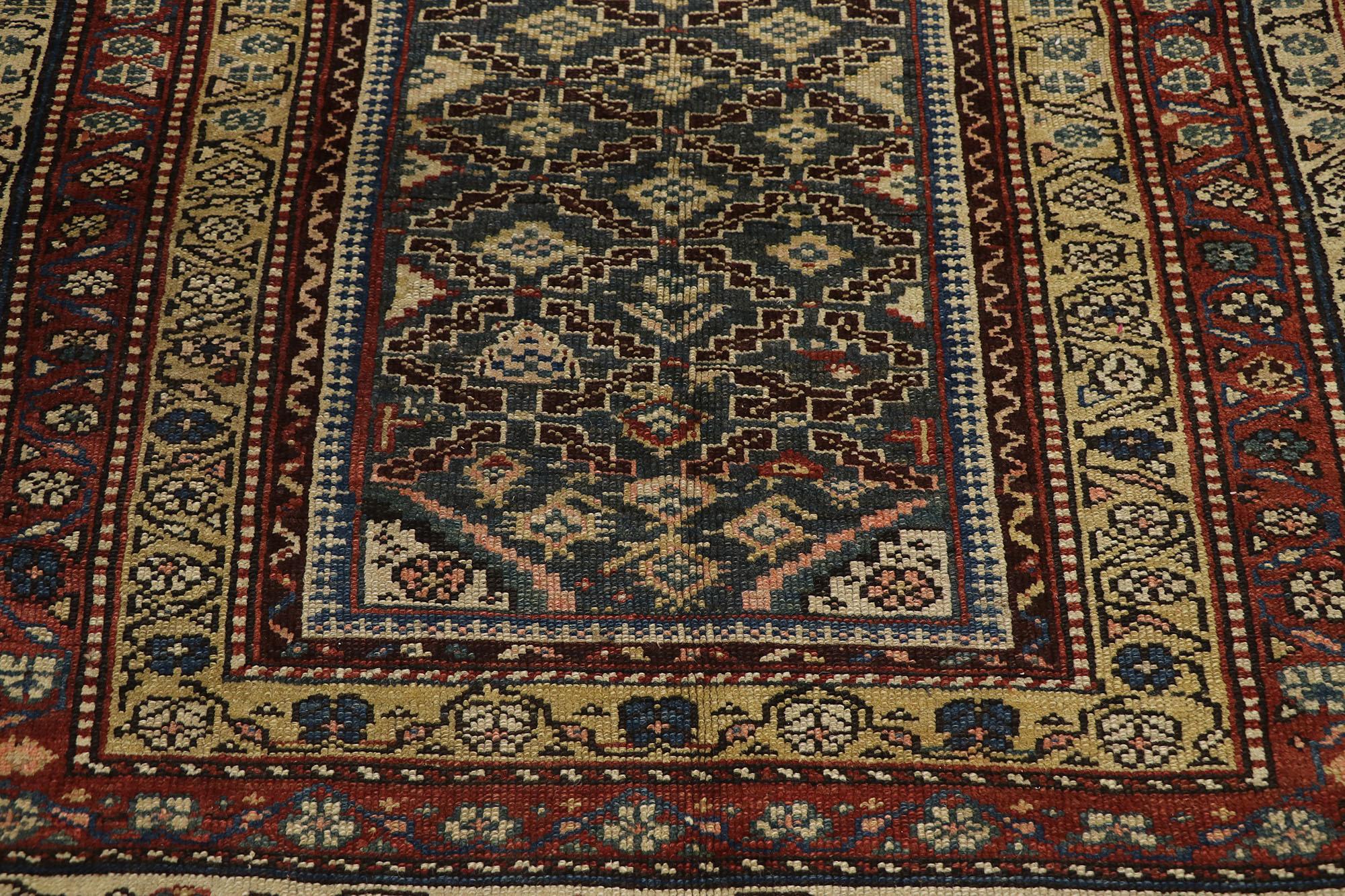 Antique Caucasian Shirvan Rug with Tribal Style In Distressed Condition For Sale In Dallas, TX