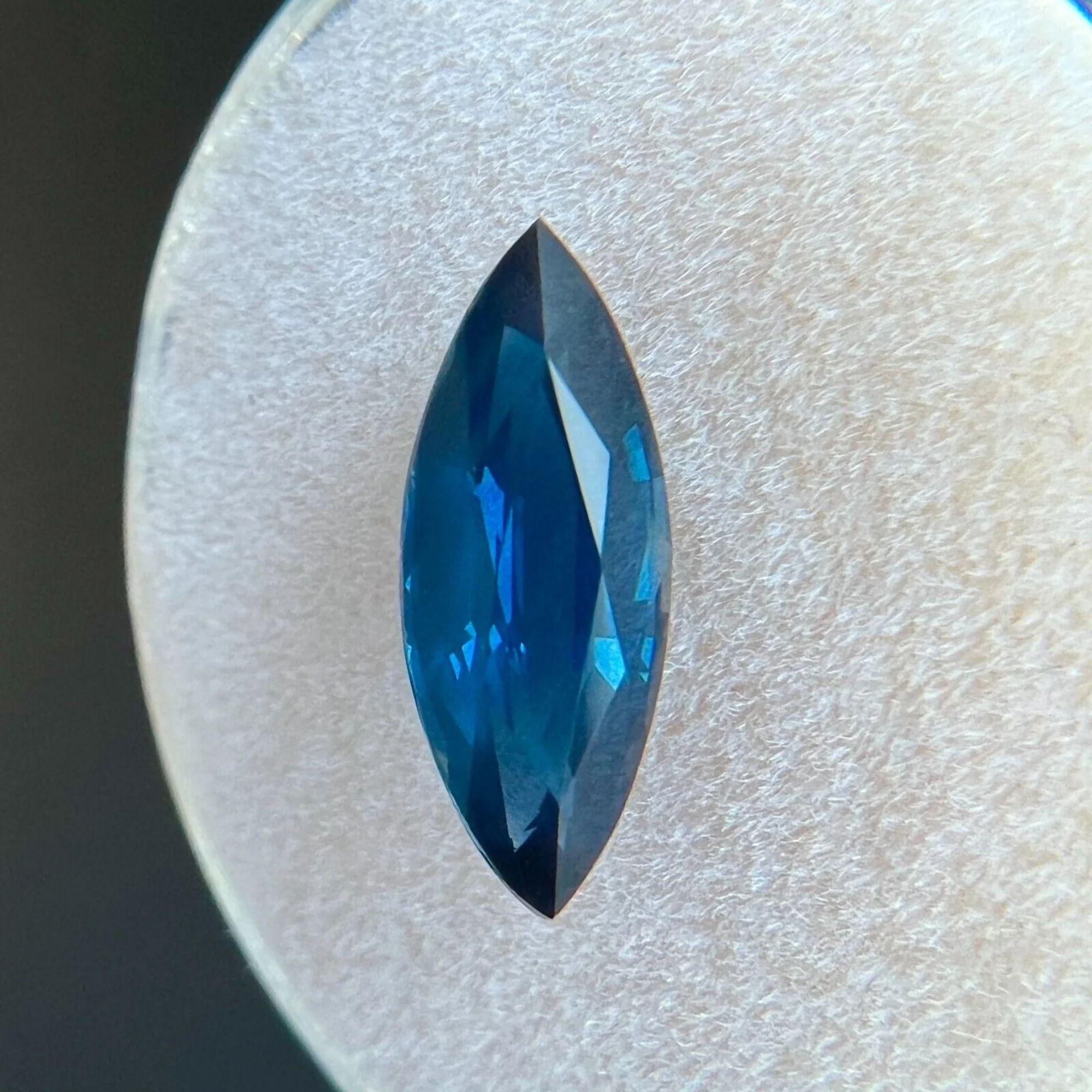 2.16 Carat AIG Certified Vivid Blue Sapphire Marquise Cut Rare Loose Gem For Sale 2