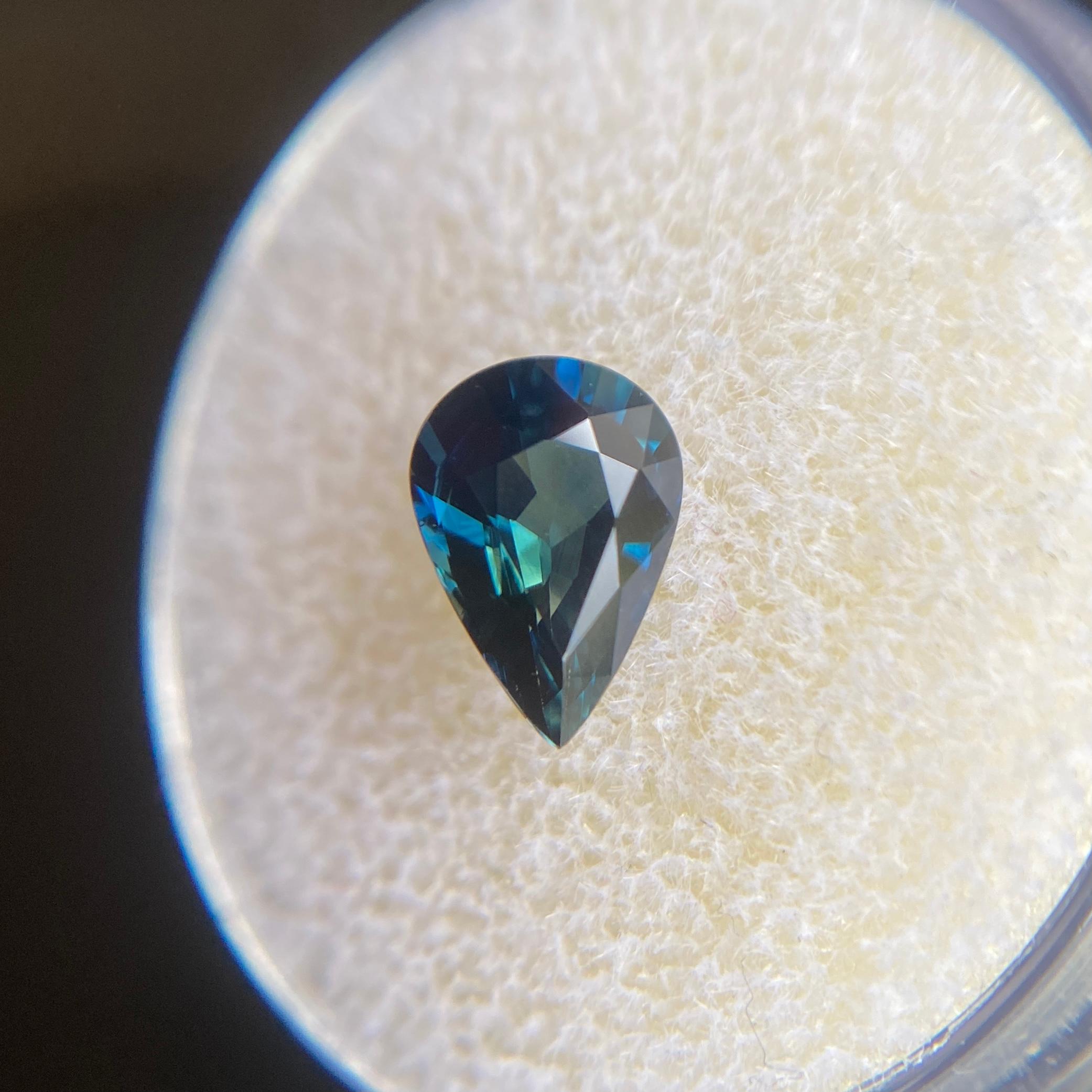 Australian Deep Green Blue Sapphire 1.46ct Pear Teardrop Cut Rare Gem 5