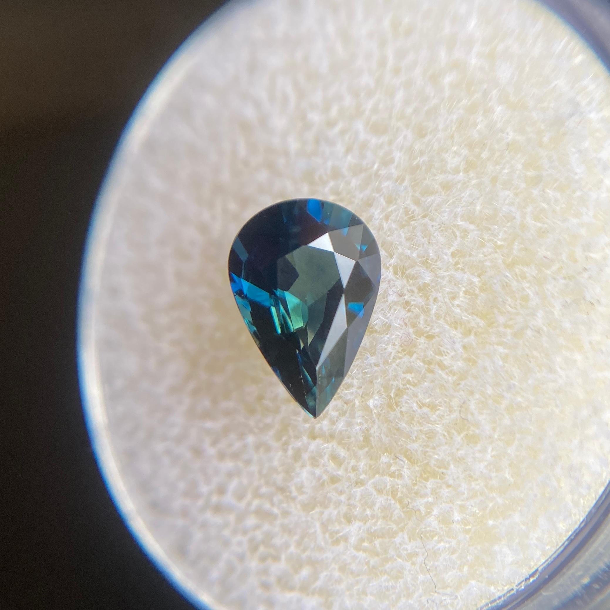 Australian Deep Green Blue Sapphire 1.46ct Pear Teardrop Cut Rare Gem 6