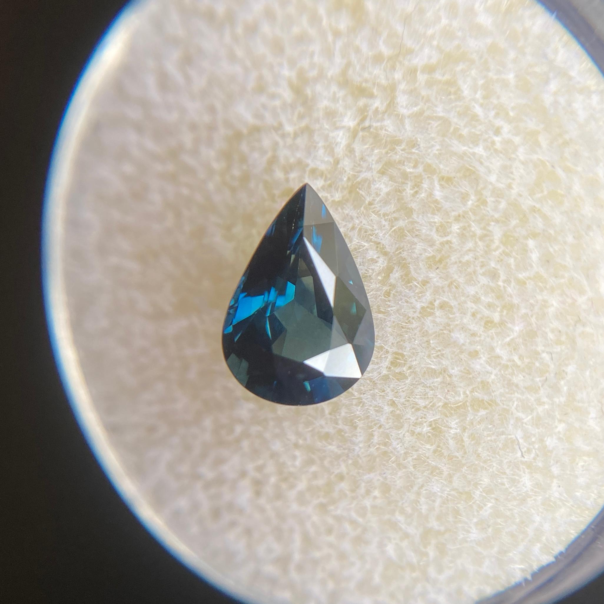 Pear Cut Australian Deep Green Blue Sapphire 1.46ct Pear Teardrop Cut Rare Gem