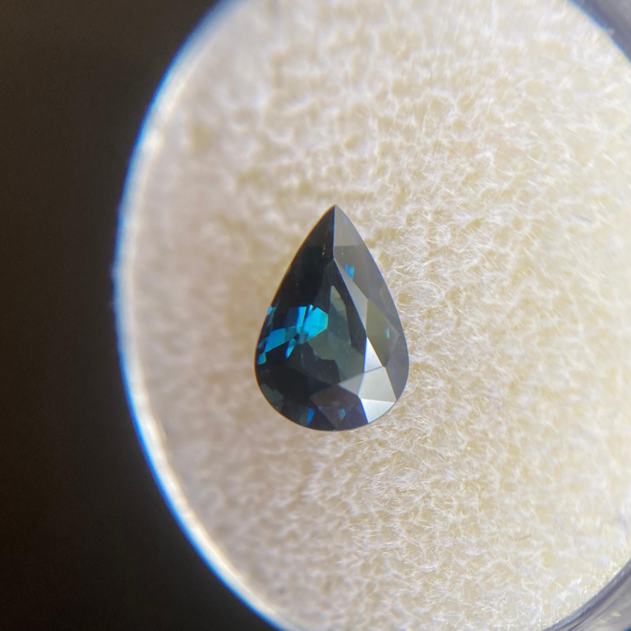 Australian Deep Green Blue Sapphire 1.46ct Pear Teardrop Cut Rare Gem In New Condition In Birmingham, GB