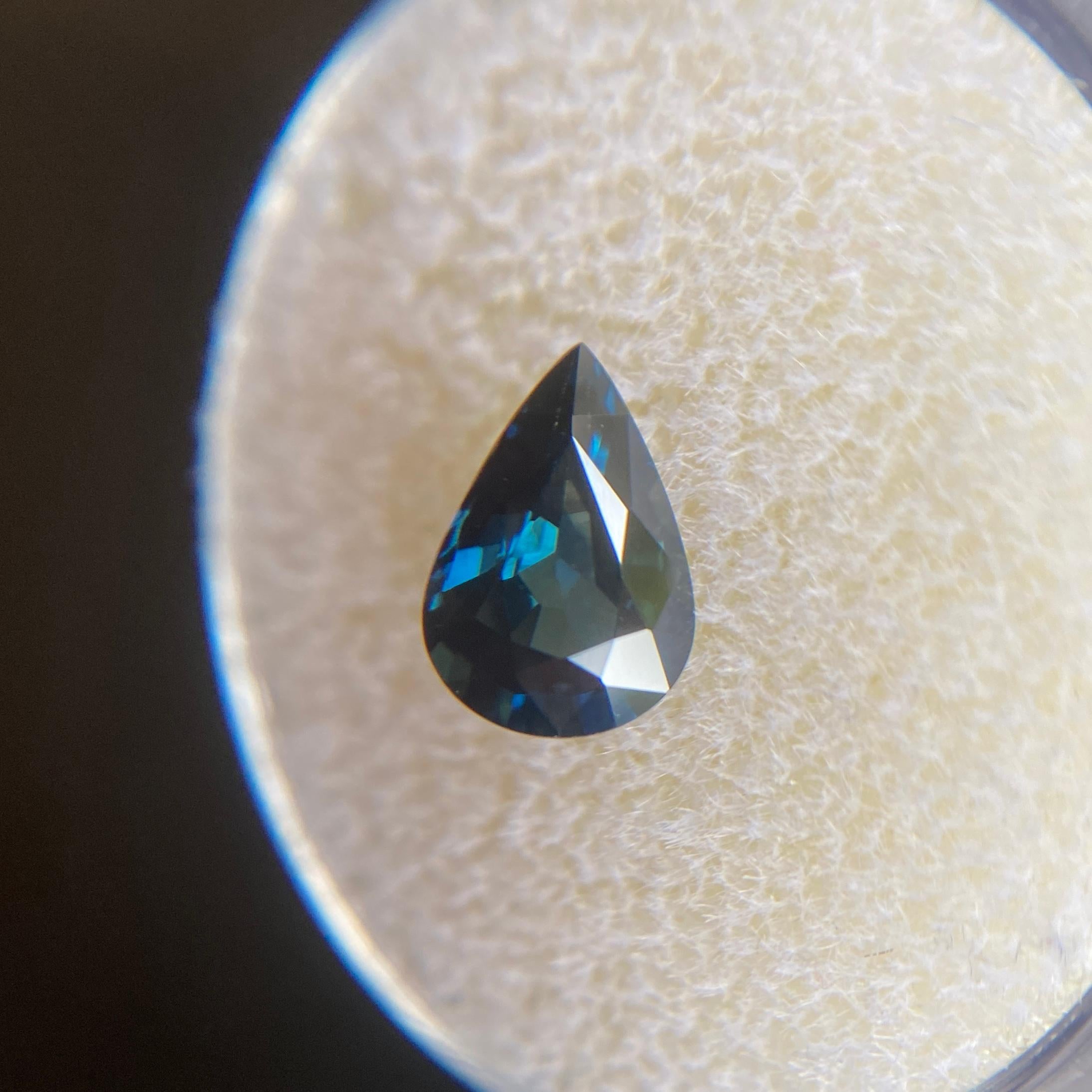 Australian Deep Green Blue Sapphire 1.46ct Pear Teardrop Cut Rare Gem 1