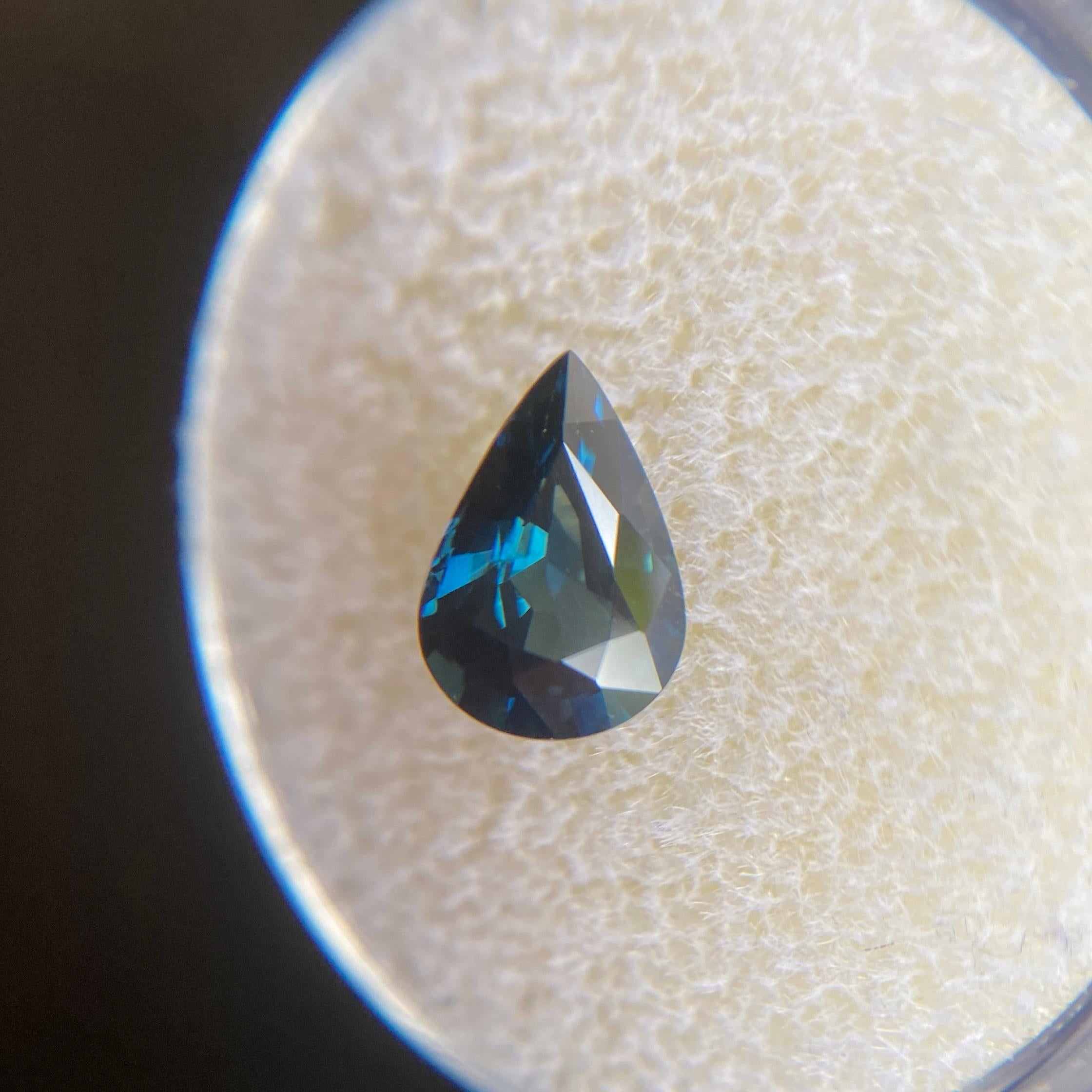 Australian Deep Green Blue Sapphire 1.46ct Pear Teardrop Cut Rare Gem 2