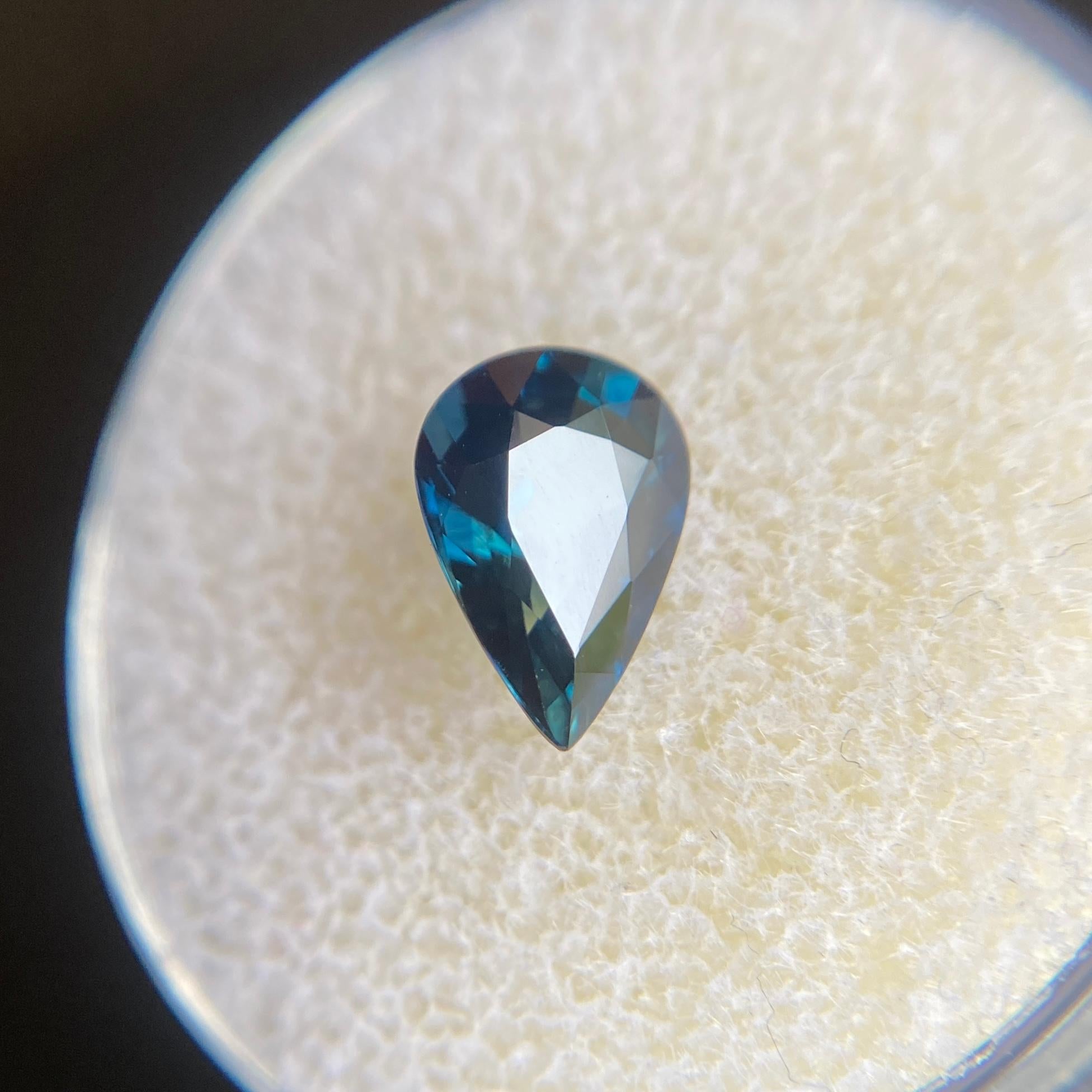 Australian Deep Green Blue Sapphire 1.46ct Pear Teardrop Cut Rare Gem 3