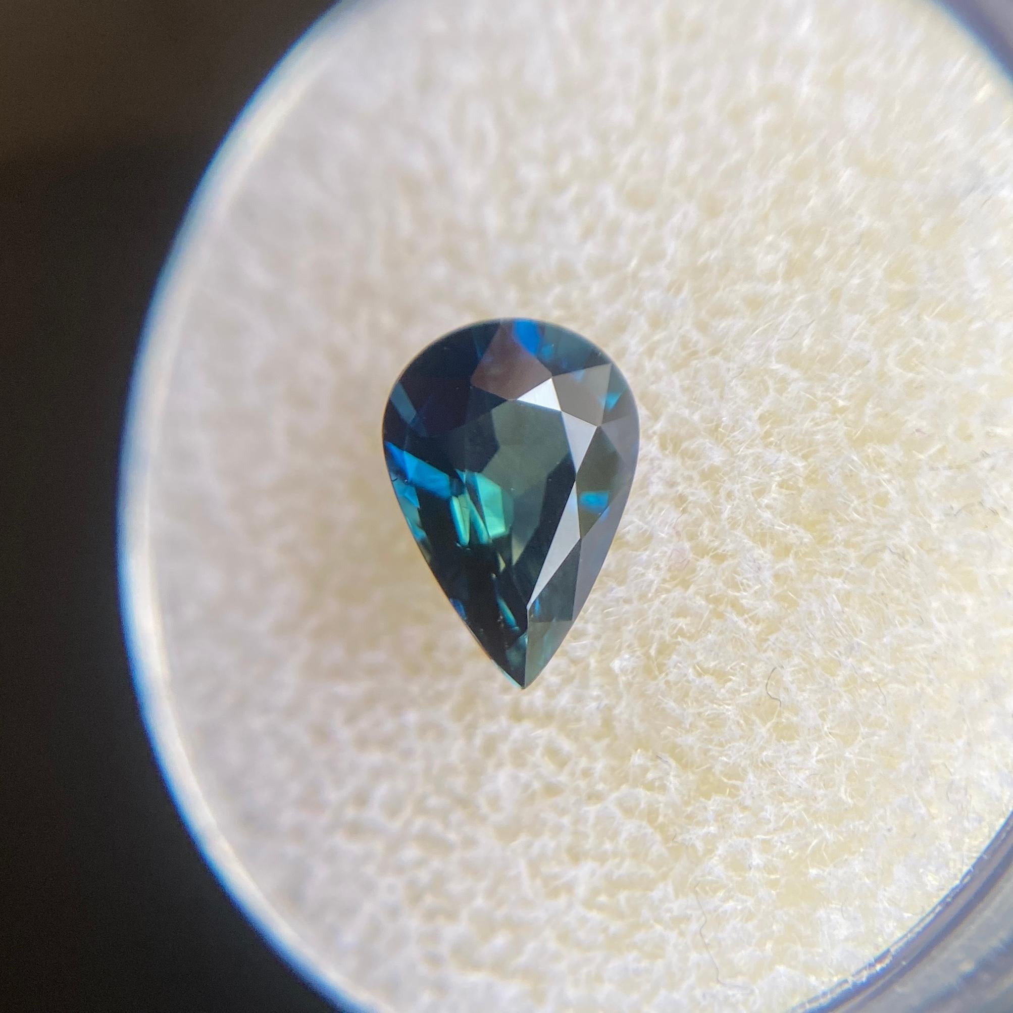 Australian Deep Green Blue Sapphire 1.46ct Pear Teardrop Cut Rare Gem 4