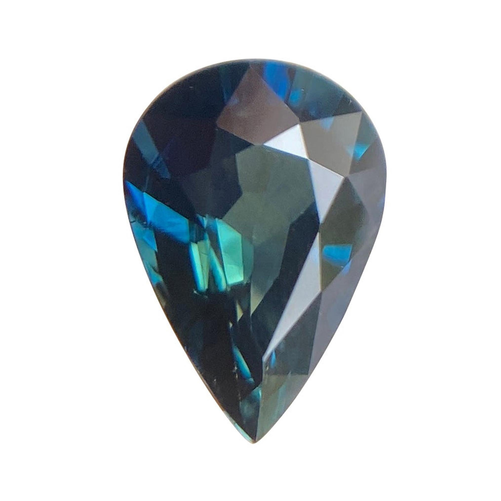 Australian Deep Green Blue Sapphire 1.46ct Pear Teardrop Cut Rare Gem