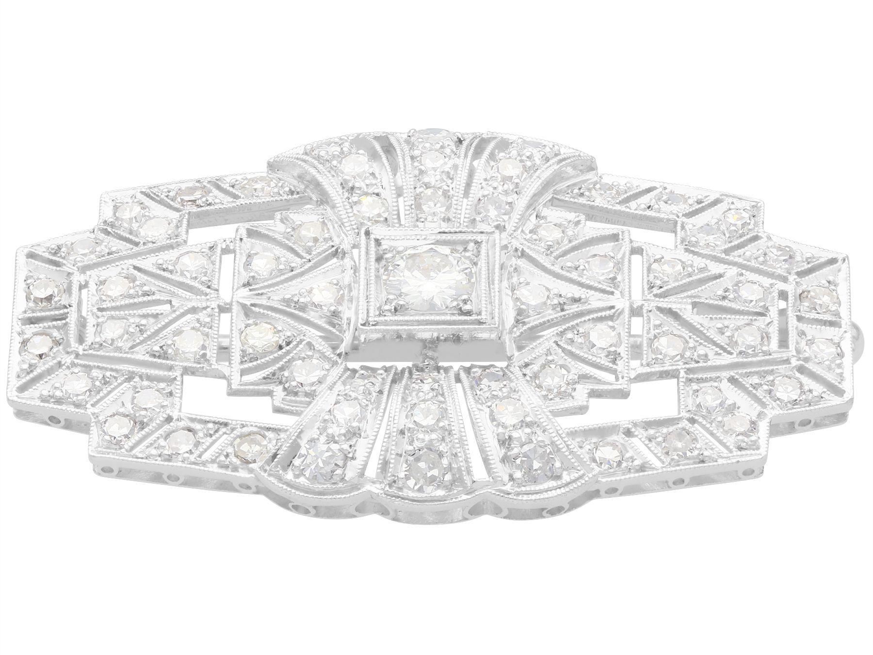 Round Cut Art Deco Antique 2.16 Carat Diamond and Platinum Brooch For Sale