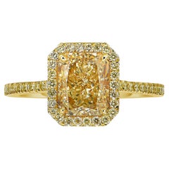 2 Carat GIA Light Yellow Elongated Radiant Cut Halo Diamond Ring