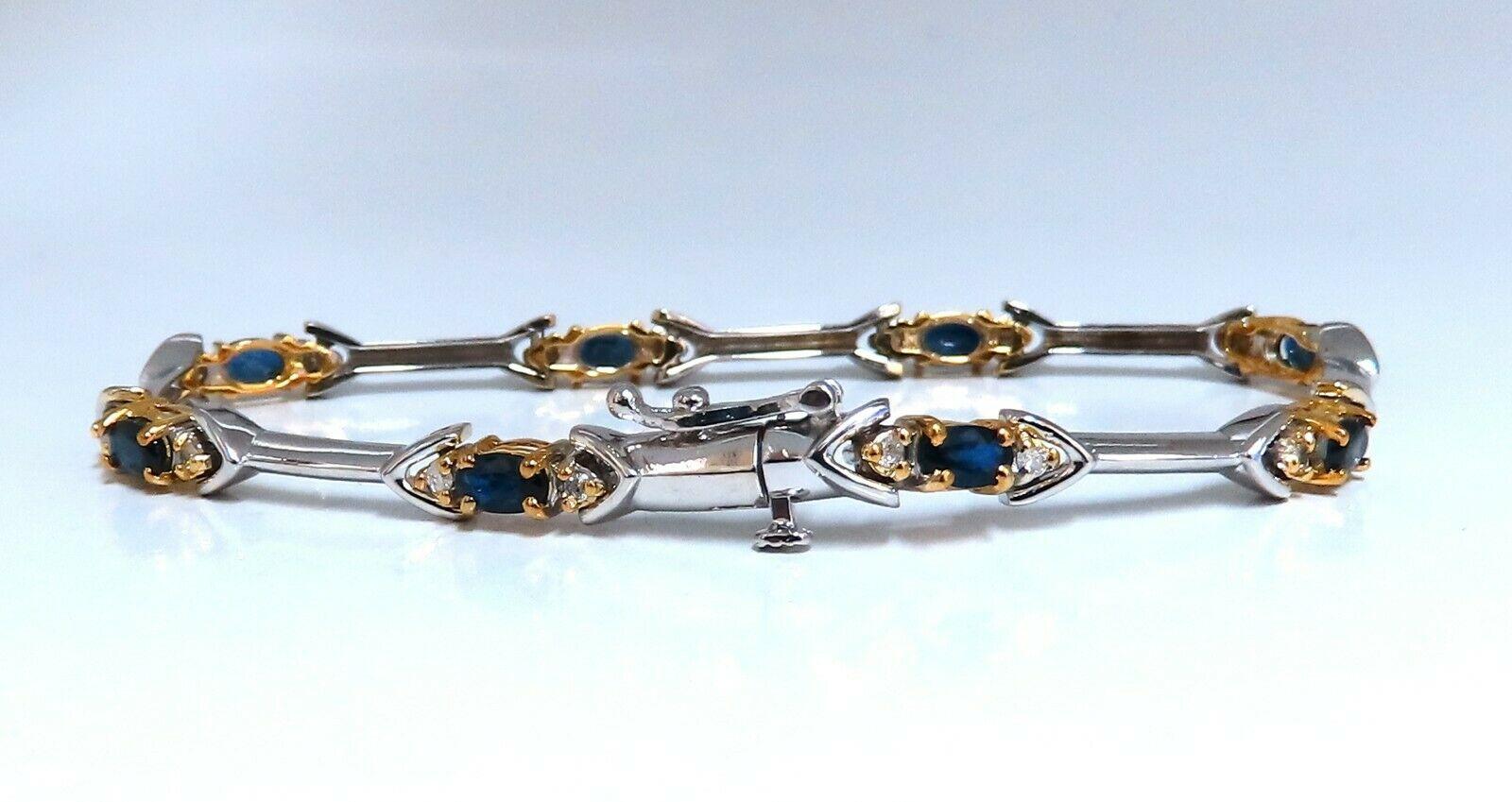 Taille ovale Bracelet à maillons alternés en or 14 carats avec saphirs naturels et diamants de 2,16 carats en vente