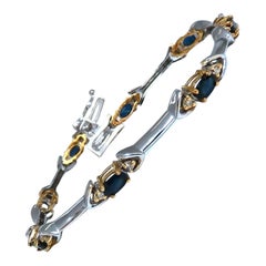 2.16ct Natural Sapphire Diamonds Alternating Bracelet 14 Karat Bar Link*