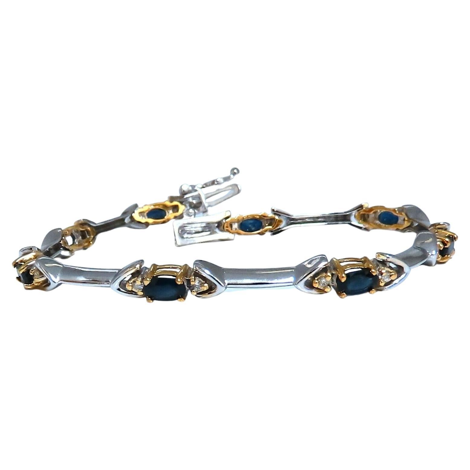 2.16ct Natural Sapphire Diamonds Alternating Bracelet 14 Karat Bar Link For Sale