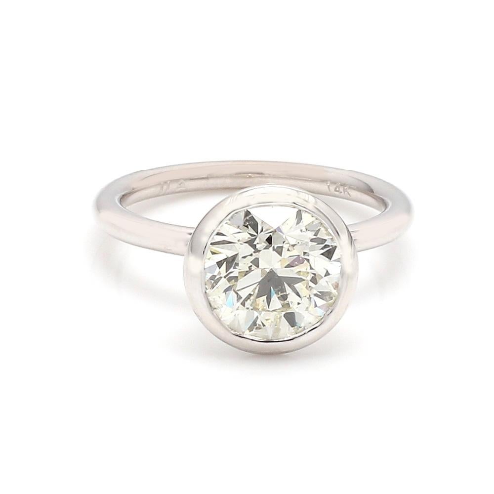 2.16ct Runder Brillant Diamant Lünette Set Solitär Ring (Moderne) im Angebot